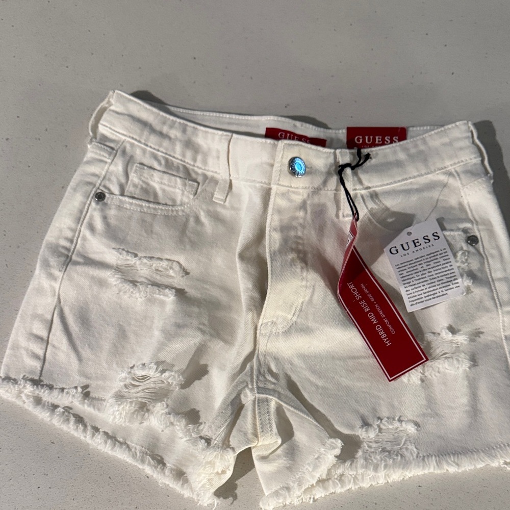 Guess Women's Cream Distressed Jean Shorts